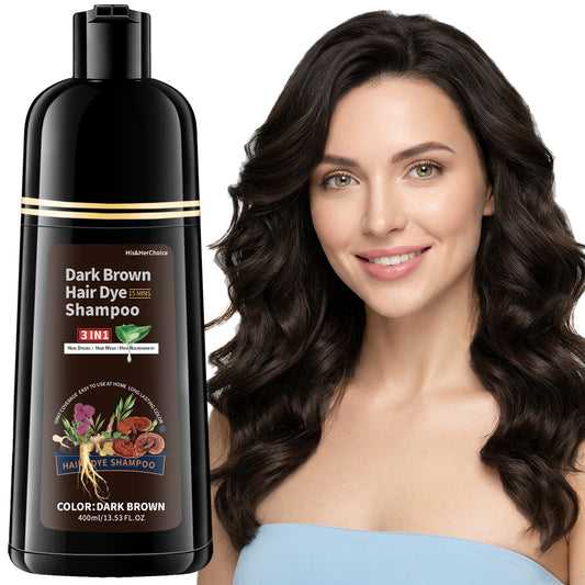 White Smoke HIS&HERCHOICE Dark Brown Hair Dye Shampoo, 3-in-1 Hair Color for Gray Coverage, Ammonia and Paraben Free with 6 Natural Herbal Ingredients, Semi-Permanent Color Shampoo for Women and Men
