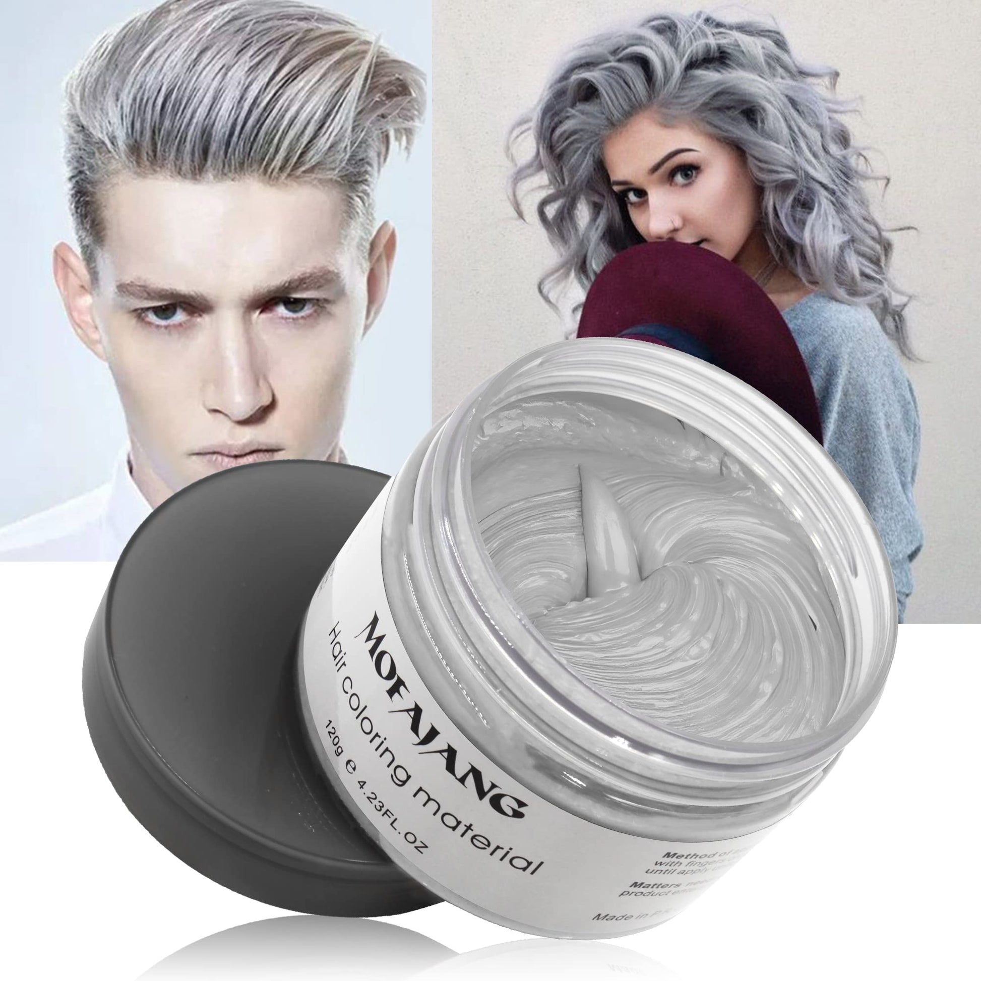 White Smoke Silver Grey Hair Wax Pomades 4.23 oz - Natural Hair Coloring Wax Material Disposable Hair Styling Clays Ash for Cosplay, Party (Silver Grey)