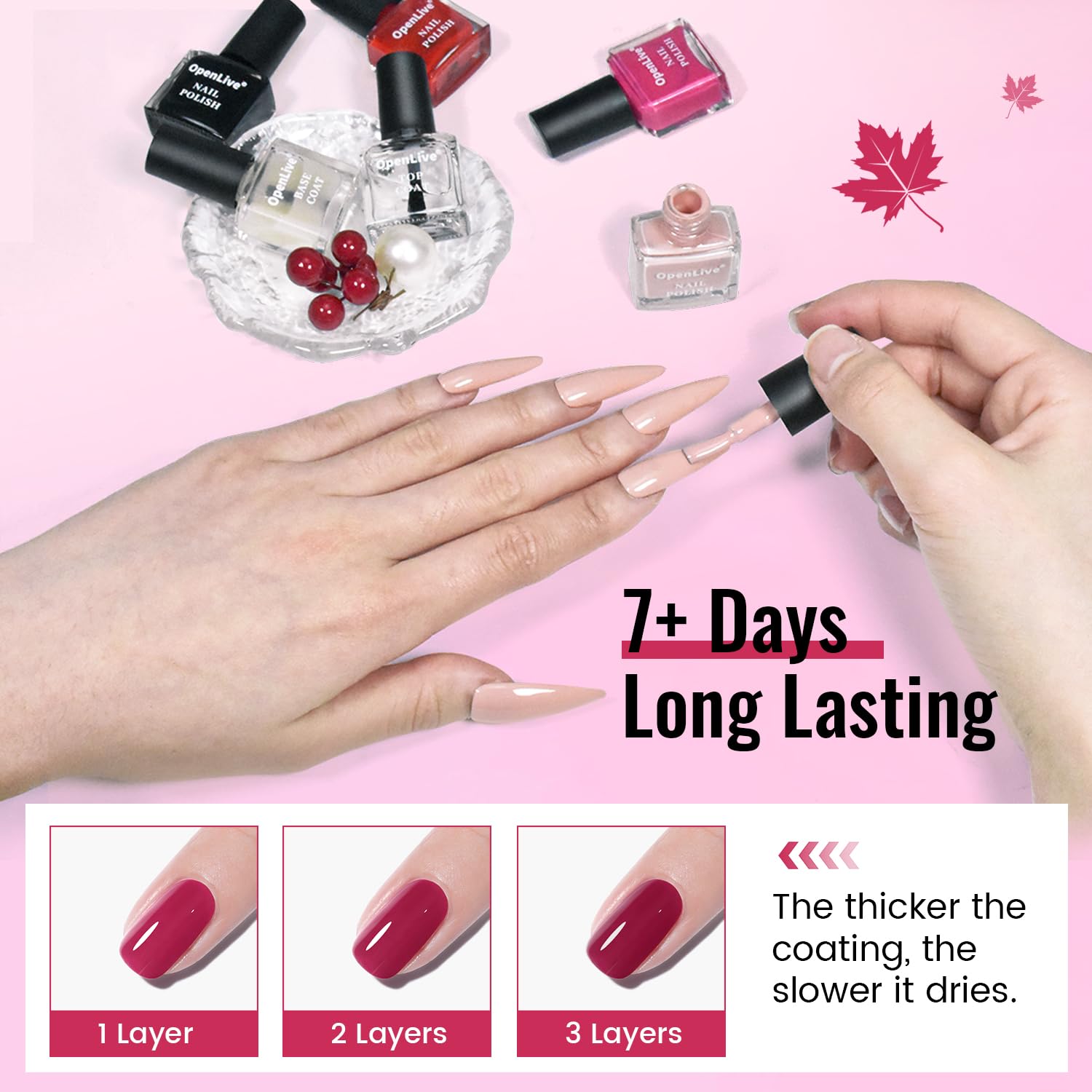 Misty Rose OpenLive 12 PCS Nail Polish Set With 10 Colour Combo, 2 PCS Base And Top Coat,Fast Drying Nail Polish For Home DIY And Beginners.