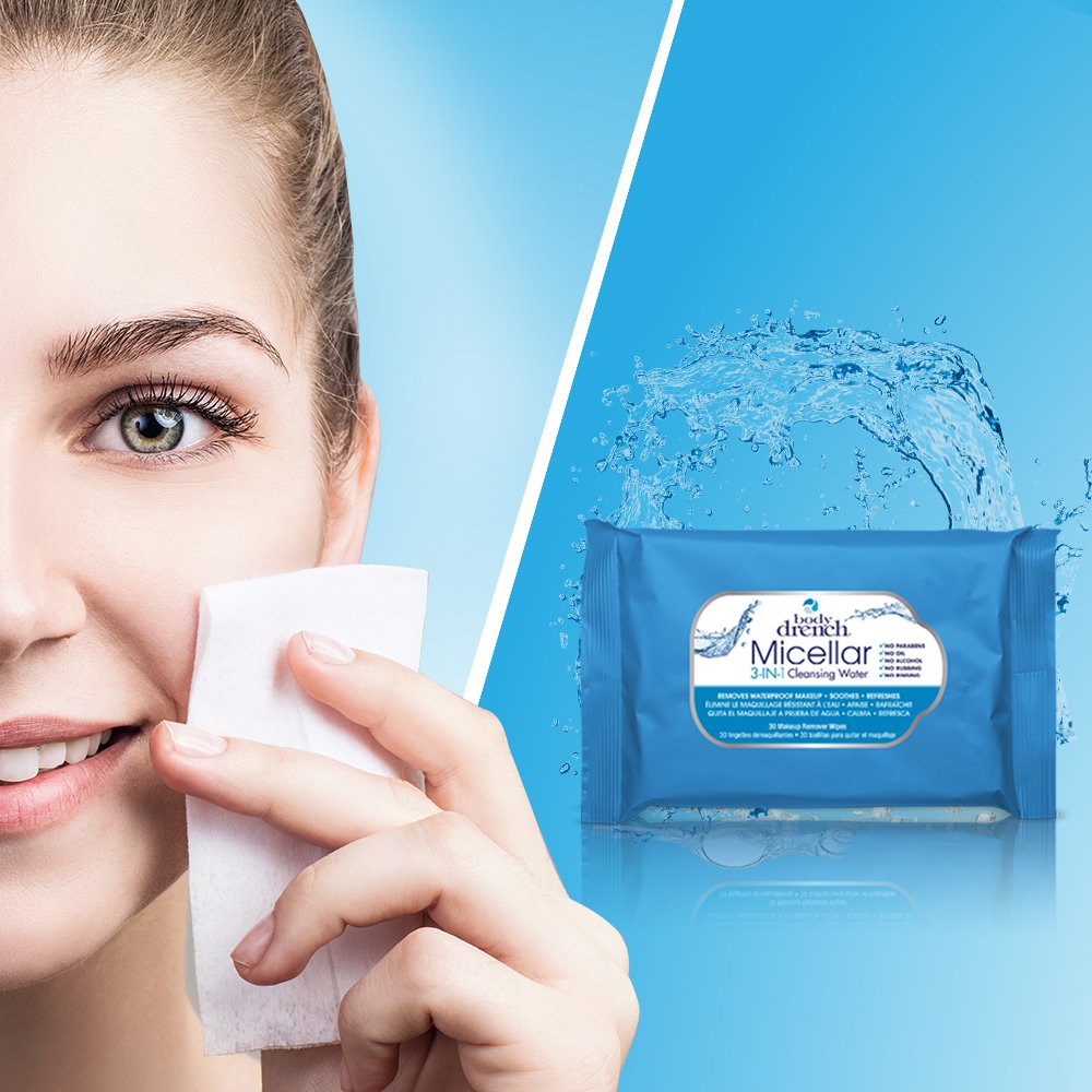 Antique White Body Drench 3-in-1 Micellar Water Makeup Remover Wipes – Removes Waterproof Makeup, Facial Cleanser, 30 Ct. (6 Pack)