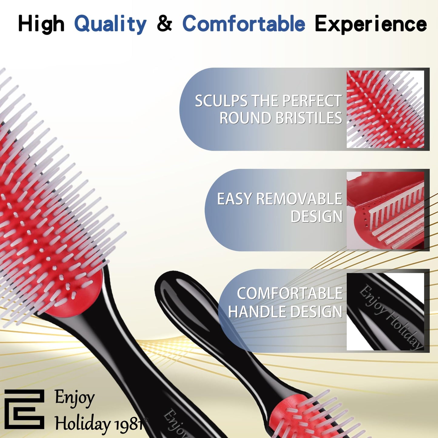 White Smoke 2 PCS Hair Brush for Women Men 7 Row 5 Row Curly Wet or Dry Hair Classic Styling Brushes for Natural Thick Hair, Blow Separating, Shaping Defining Curls Tools Travel Bristle Black Hairbrush