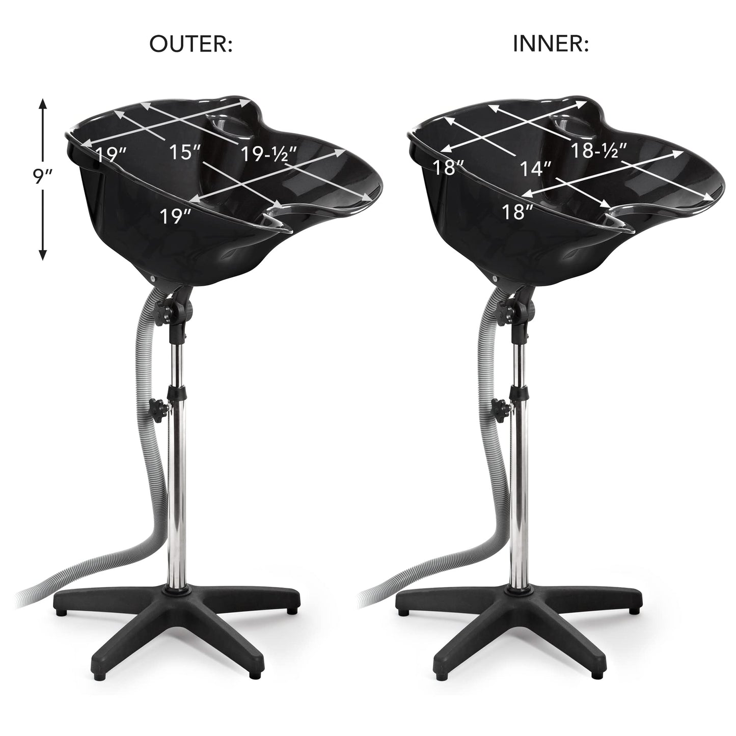 White Smoke Saloniture Portable Salon Deep Basin Shampoo Sink with Drain - Black - Adjustable Height