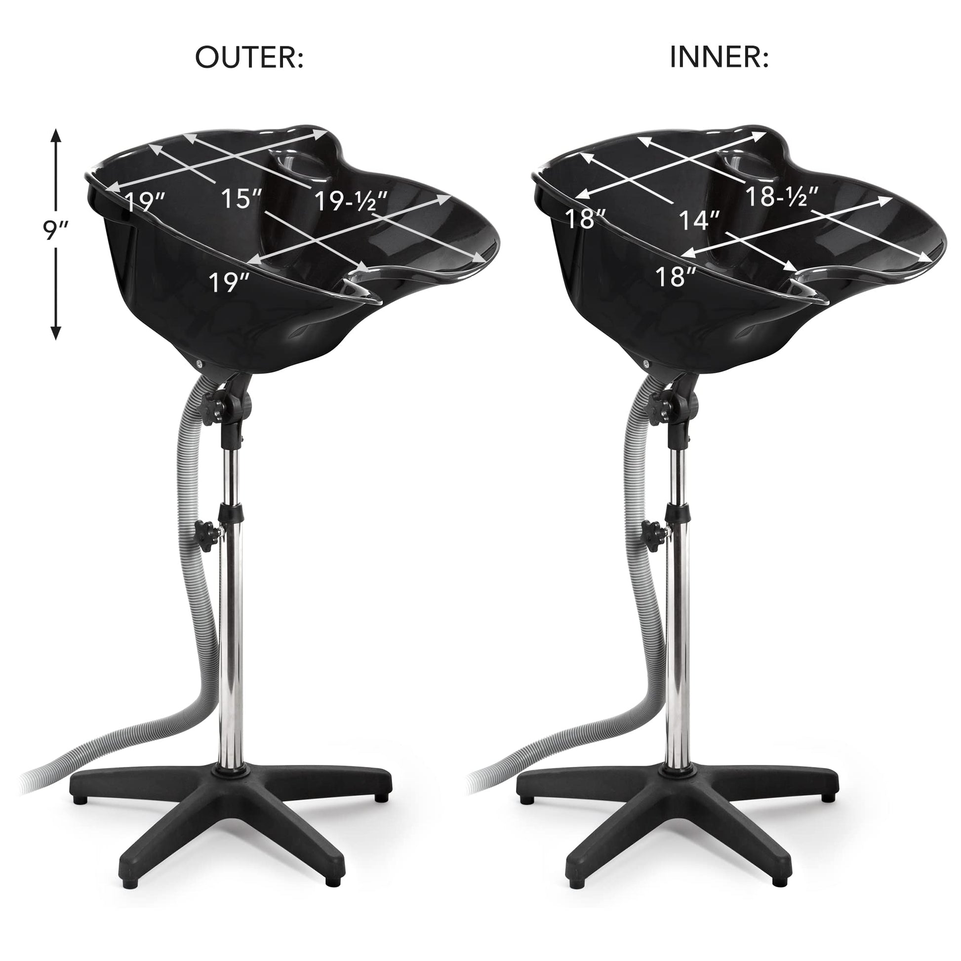White Smoke Saloniture Portable Salon Deep Basin Shampoo Sink with Drain - Black - Adjustable Height
