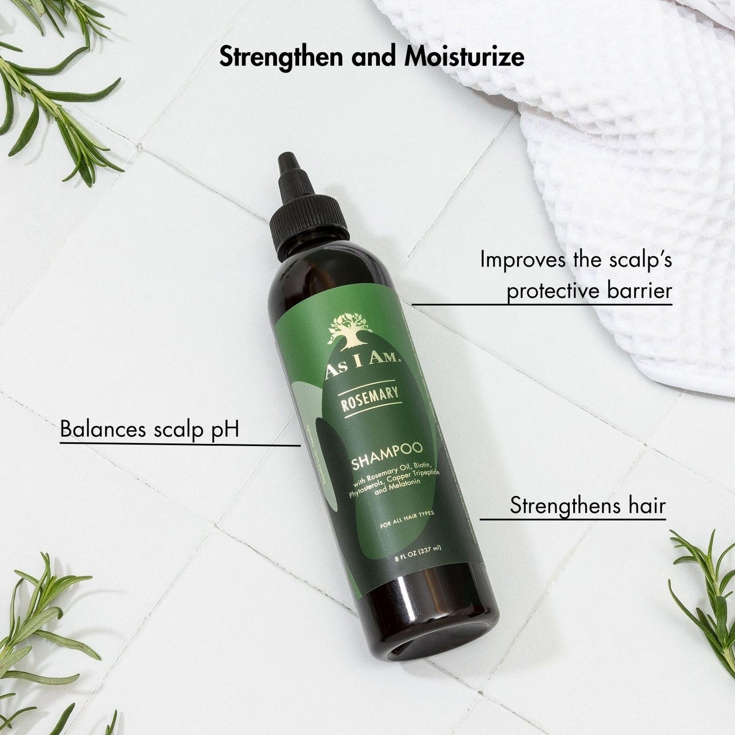 Lavender As I Am Rosemary Shampoo 8 oz - Scalp Treatment for Hair Density - with Biotin & Saw Palmetto