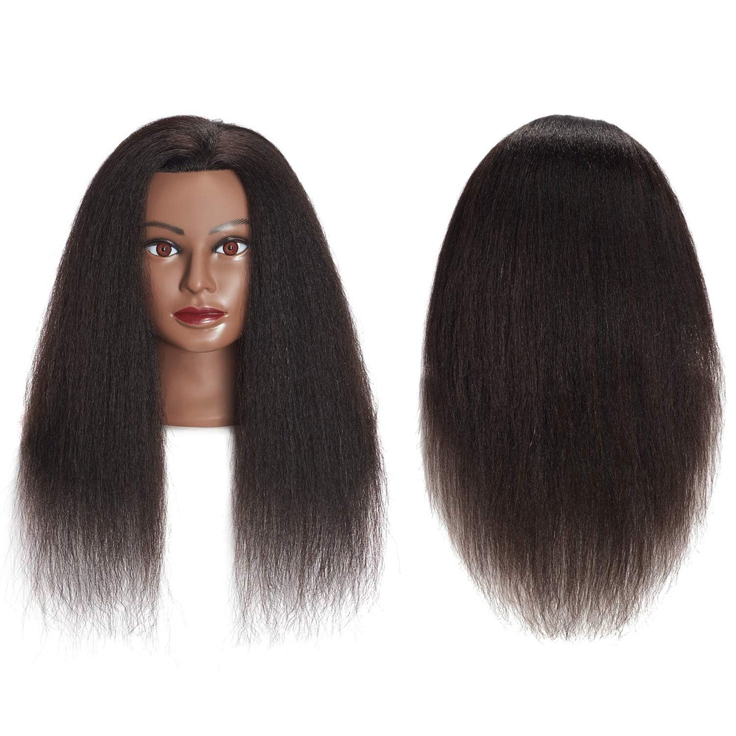 White Smoke Headstar Mannequin Head 100% Real Hair 16" Afro Training Head Mannequin Doll Head Manikin Head Styling Training Head Cosmetology Doll Head Hair for Practice Cutting Braiding with Clamp Stand