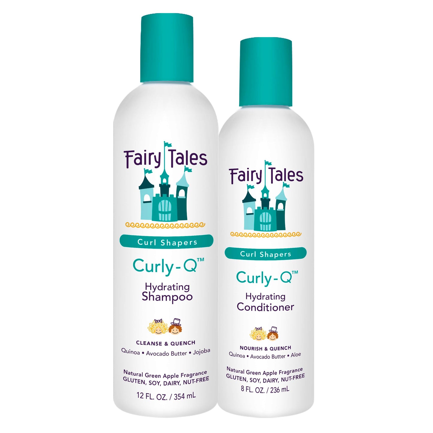 White Smoke Fairy Tales Curly Q Hydrating Kids Shampoo 12oz and Conditioner 8oz - Paraben, Sulfate, Gluten, and Nut Free - For All Curl Types Including Multi Cultural Hair (2 Pack)