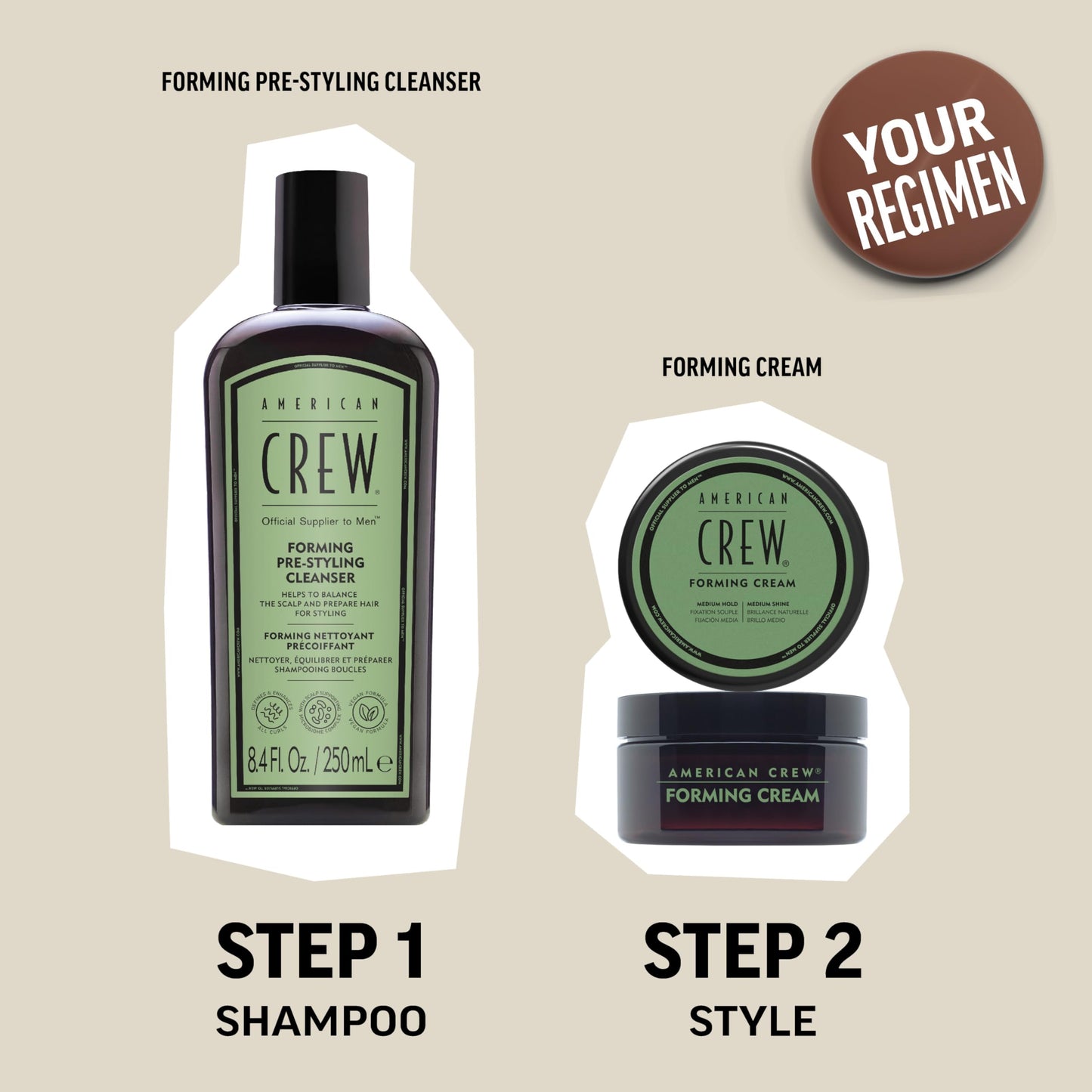 Light Gray American Crew Men's Hair Forming Cream, Like Styling Gel with Medium Hold & Shine, Travel Size, 1.7 oz