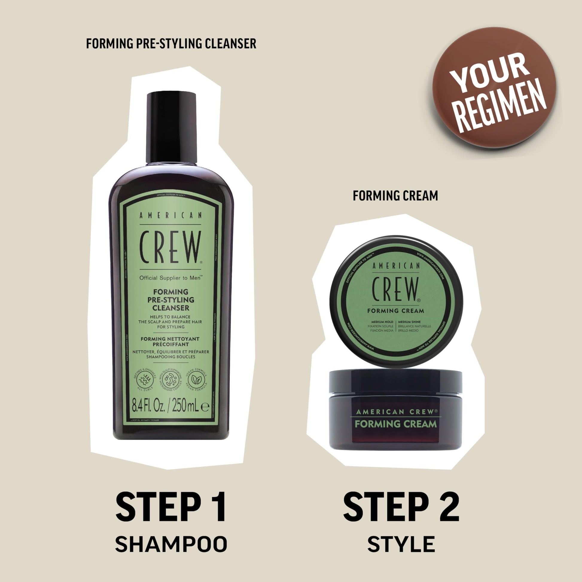 Light Gray American Crew Men's Hair Forming Cream, Like Styling Gel with Medium Hold & Shine, Travel Size, 1.7 oz