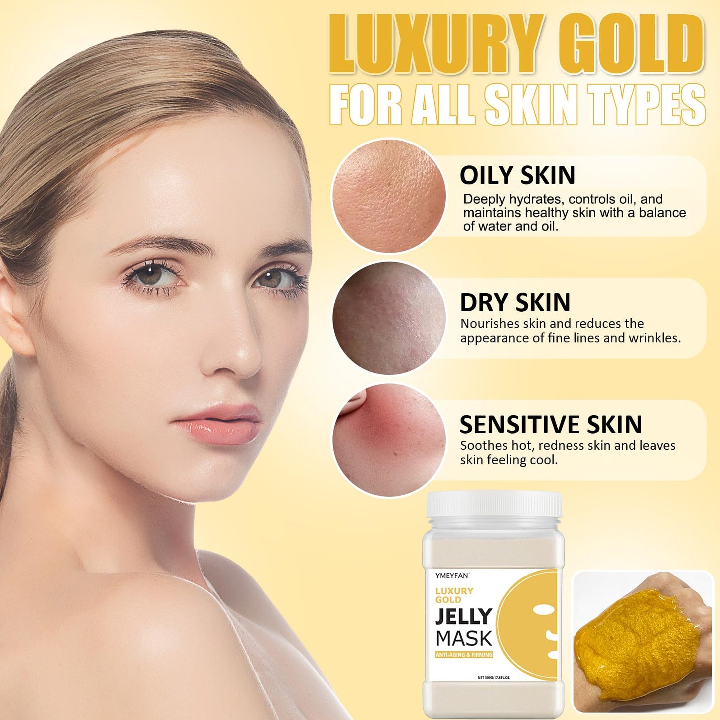 Wheat YMEYFAN Jelly Mask Powder for Facial Professional - 24K Gold Anti-Aging & Firming Jelly Mask, Hydrating Jelly Face Mask Skin Care, Gel Peel Off Mask for Spa Salon Vajacial Mask 17.6Fl Oz