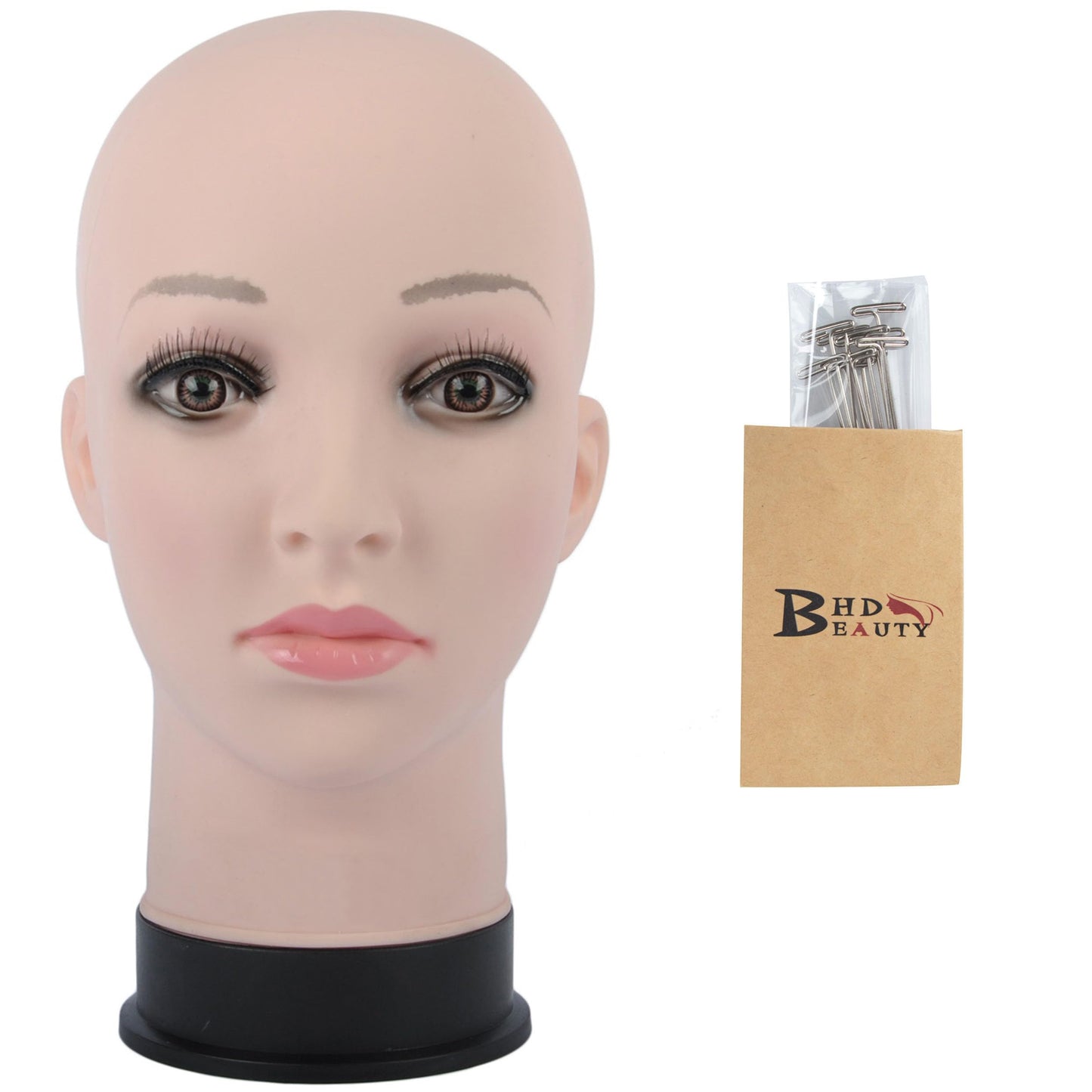 White Smoke BHD BEAUTY Bald Mannequin Head Beige Female Professional Cosmetology for Wig Making, Display wigs, eyeglasses, hairs with T pins 22"