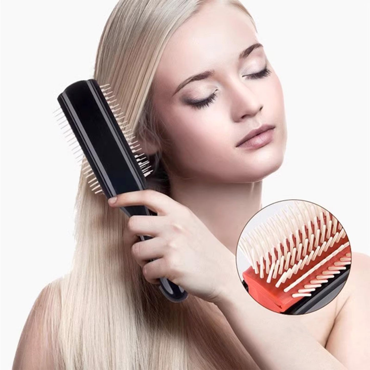White Smoke Quacc 9-Rows Cushion Nylon Bristle Hair Brush Women Men Curly Wet or Dry Hair Classic Detangling Brushes for Separating Shaping Defining Curls Blow-Drying Styling Detangling