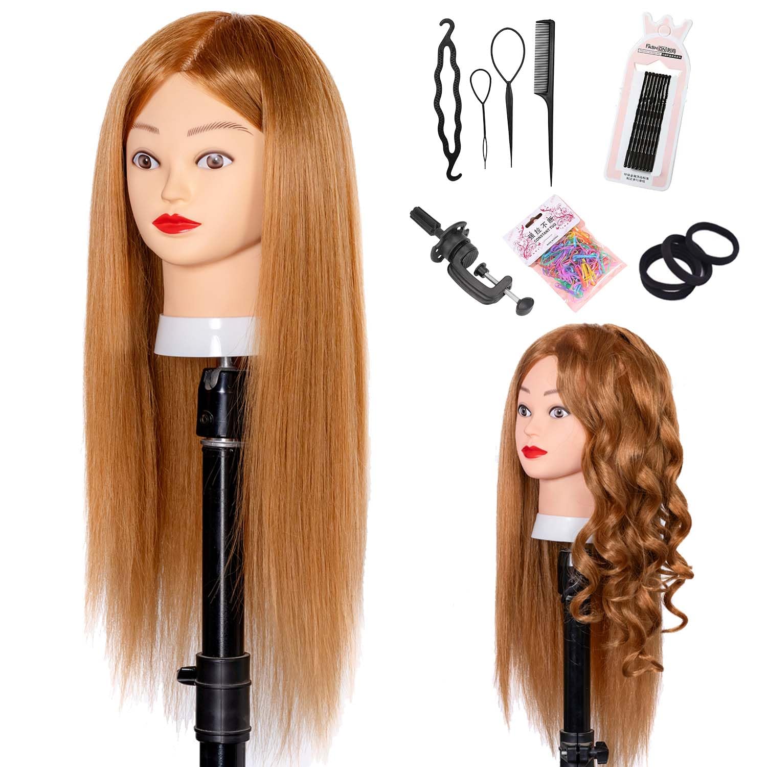 White Smoke Depaajk Mannequin Head with 80% Human Hair Straight 26"-28" Doll Head with Hair Cosmetology Mannequin Head Human Hair for Hairdresse (27#yellow)