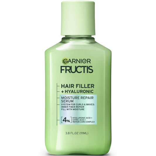 White Smoke Garnier Fructis Hair Filler Moisture Repair Serum Treatment, Moisturizing Hair Serum for Curls and Waves with Hyaluronic Acid, 3.75 Fl Oz, 1 Count