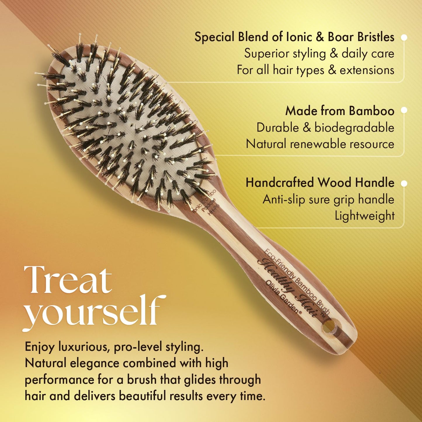 Sandy Brown Olivia Garden Healthy Hair Eco-Friendly Bamboo Ionic Paddle Hair Brush (Combo)