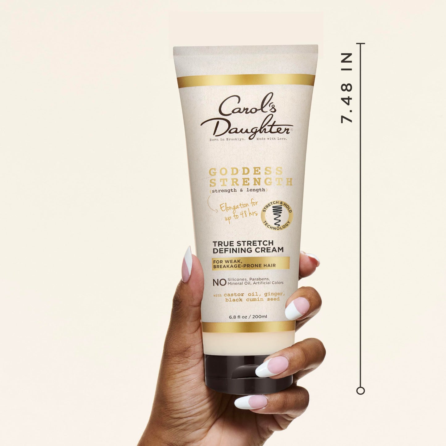 Seashell Carol's Daughter Goddess Strength True Stretch Defining Hair Cream For Waves, Coils and Curls, Curl Defining Cream with Castor Oil, 6.8 Fl Oz