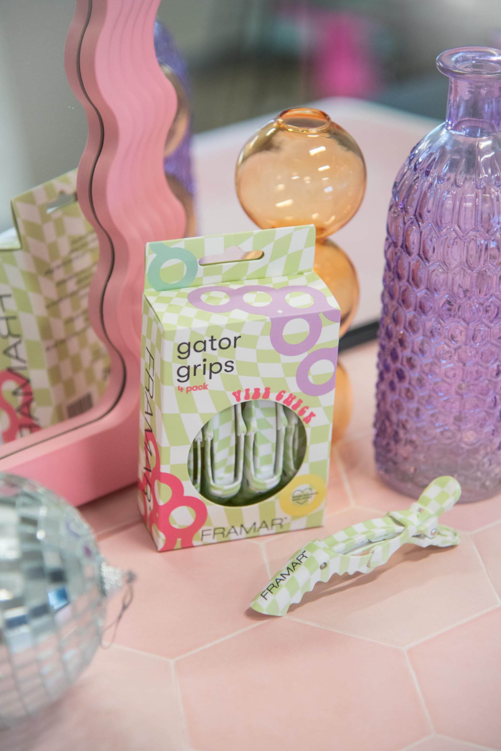 Gray FRAMAR Alligator Clips For Hair Styling – Professional Alligator Hair Clips For Women, Checkered Hair Clip For Women, Checkered Hair Clips For Styling – Matte Firm Hold Without Slipping – 4 Pack