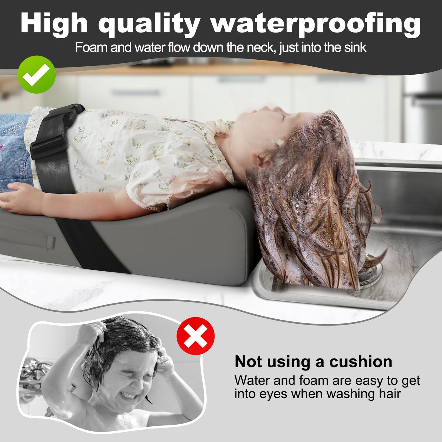 Light Gray Hair Washing Station for Kids, Sink Shampoo Foam Pad, Anti-Tip Ergonomic Shampoo Neck Support for Kids, Provides Comfortable Support for Sink-Mounted Shampoo Pad (Dark Gray)
