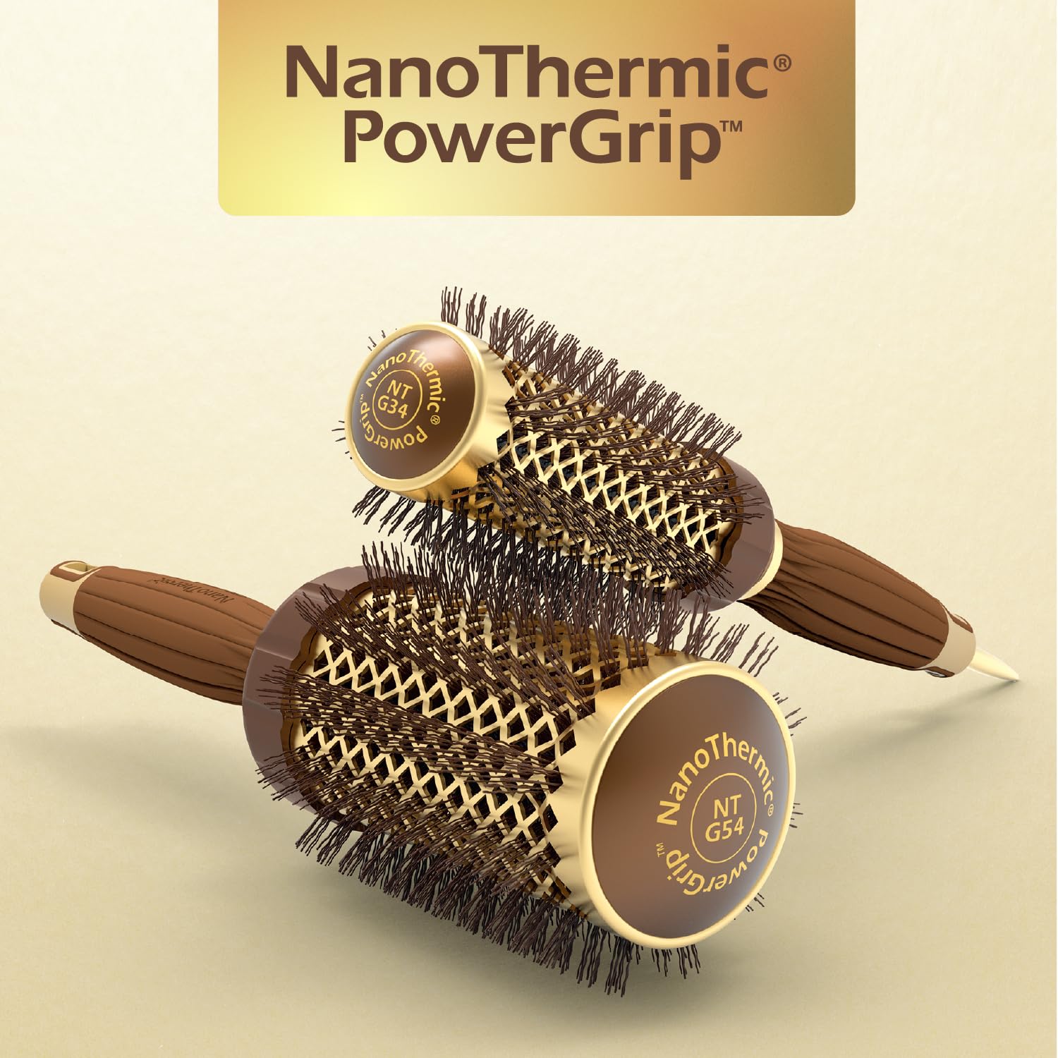 Bisque Olivia Garden NanoThermic PowerGrip Thermal Round Hair Brush - Not Electrical - Ceramic Blowout Brush for Medium to Thick Hair, 1 1/4 inch