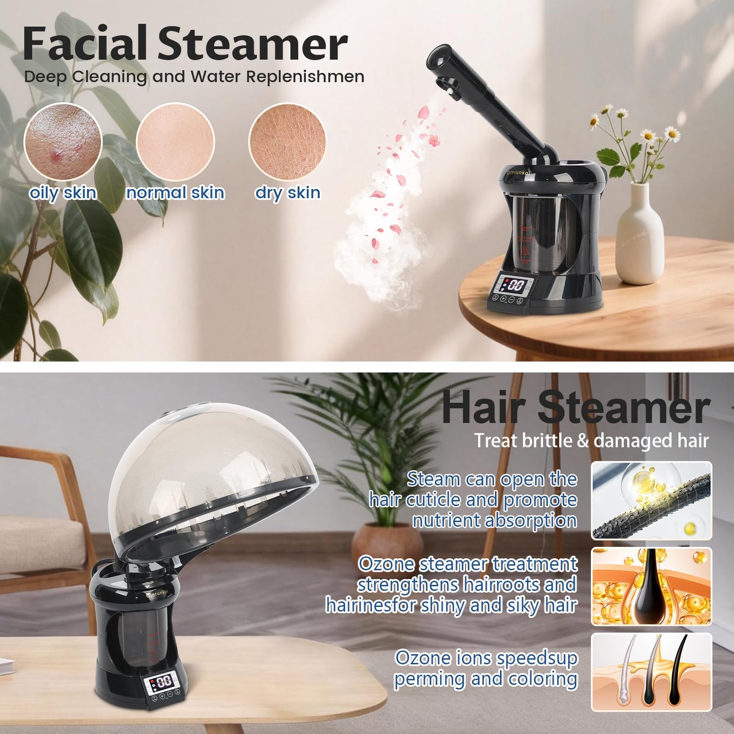 Gray Hair Steamer 2 in 1 Face Steamer,Ozone Facial Steamer, Portable Tabletop Steamer Moisturizing Hydration Suitable for Home and Salon Personal Care