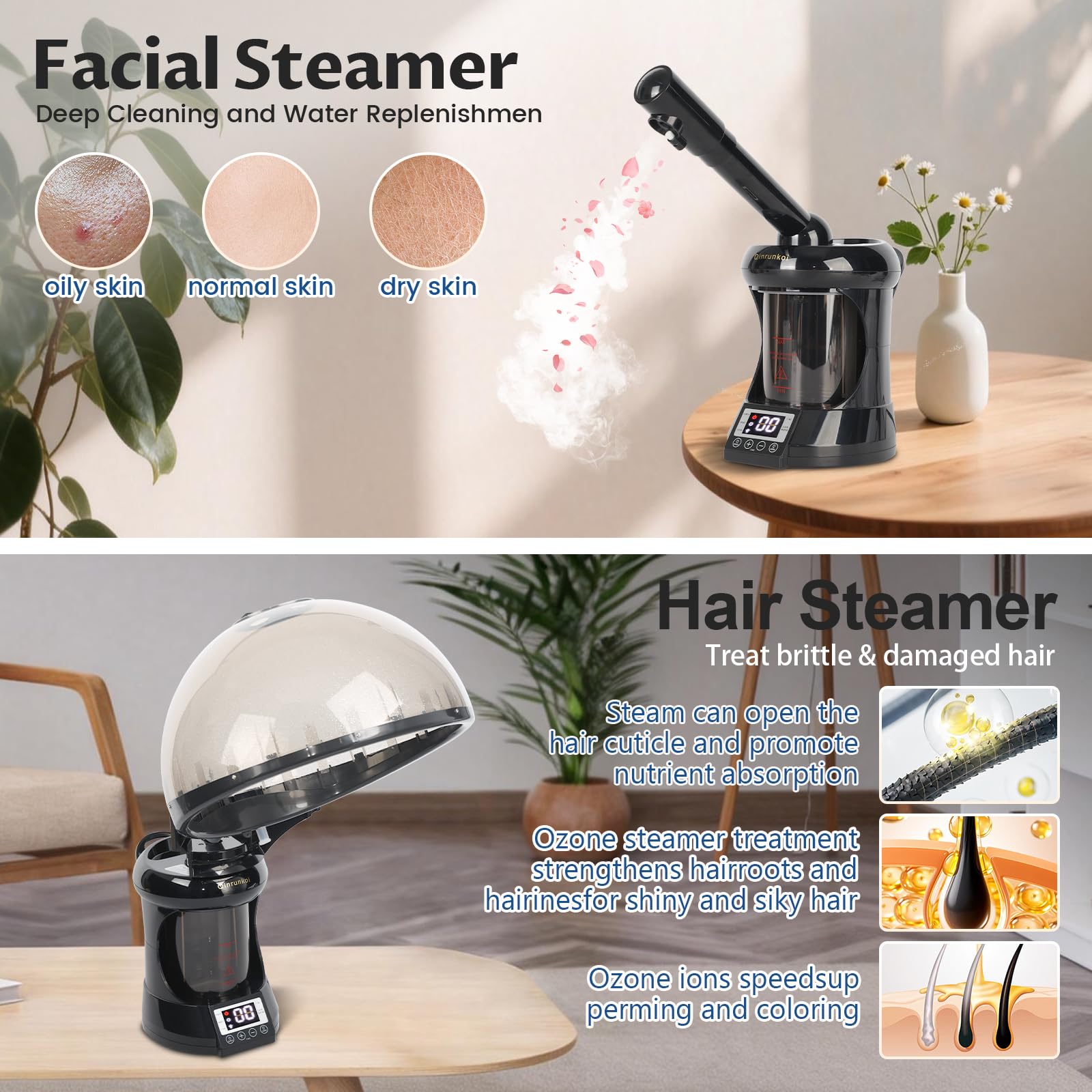 Gray Hair Steamer 2 in 1 Face Steamer,Ozone Facial Steamer, Portable Tabletop Steamer Moisturizing Hydration Suitable for Home and Salon Personal Care