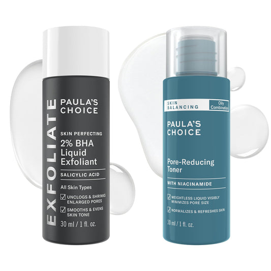 White Smoke Paula's Choice SKIN PERFECTING 2% BHA Liquid Exfoliant, Salicylic Acid Facial Exfoliator for Enlarged Pores, Travel Size 1oz & Skin Balancing Pore Reducing Face Toner with Niacinamide, 1oz