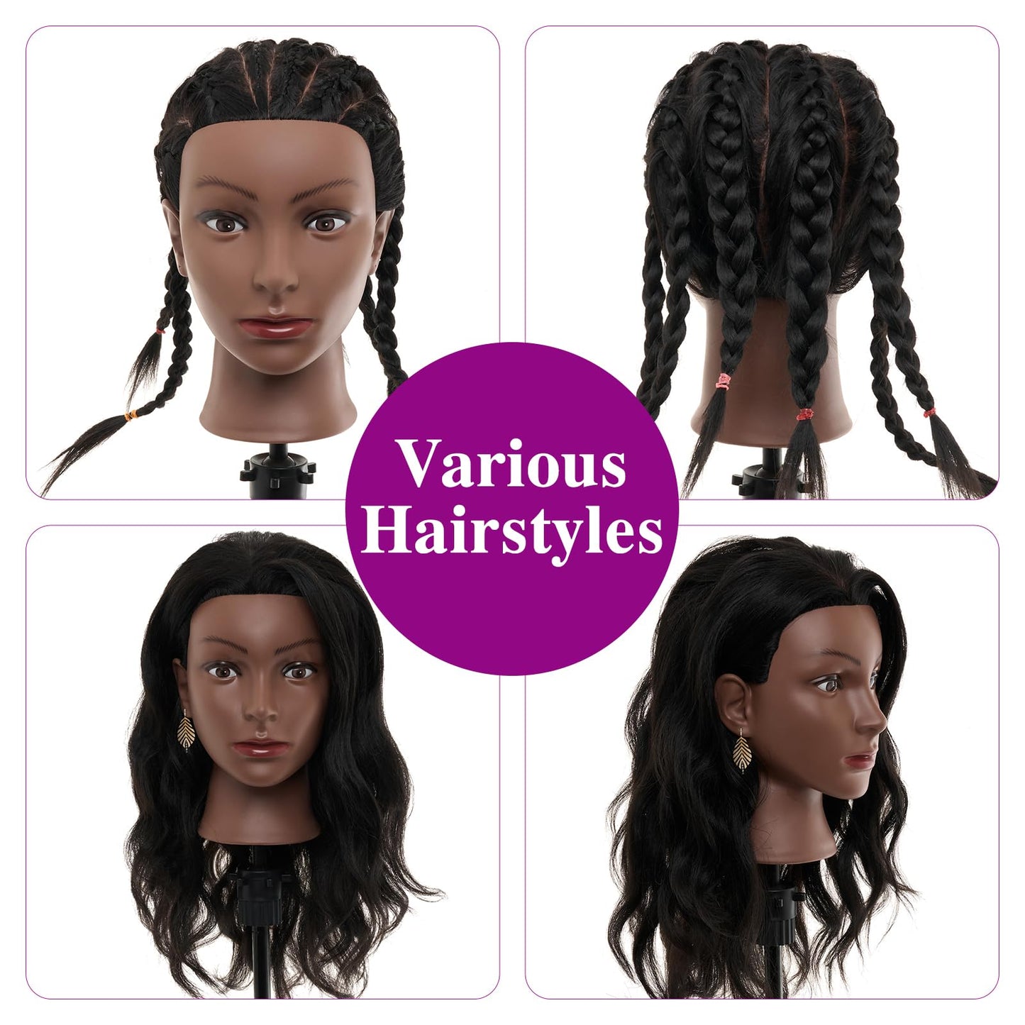 White Smoke 20-22" Mannequin Head,100% Real Human Hair Mannequin Head, Braiding Cosmetology Manikin Doll Head for Hair Styling Training with Table Clamp,Braiding Set(Light brown) Hair Extensions