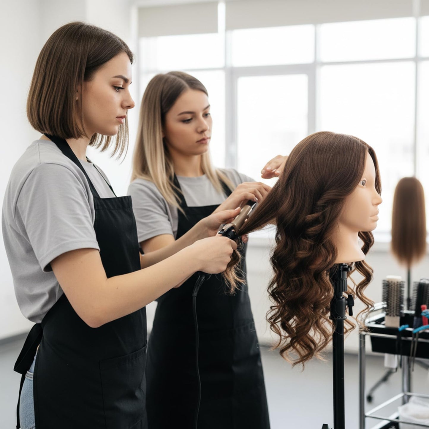 White Smoke Mannequin Head with 80% Real Human Hair, Beauty star 26" Cosmetology Manikin Head, Doll Head for Hair Styling to Practice on, Hairdressing Training Braiding Heads with Clamp Stand Holder Kit