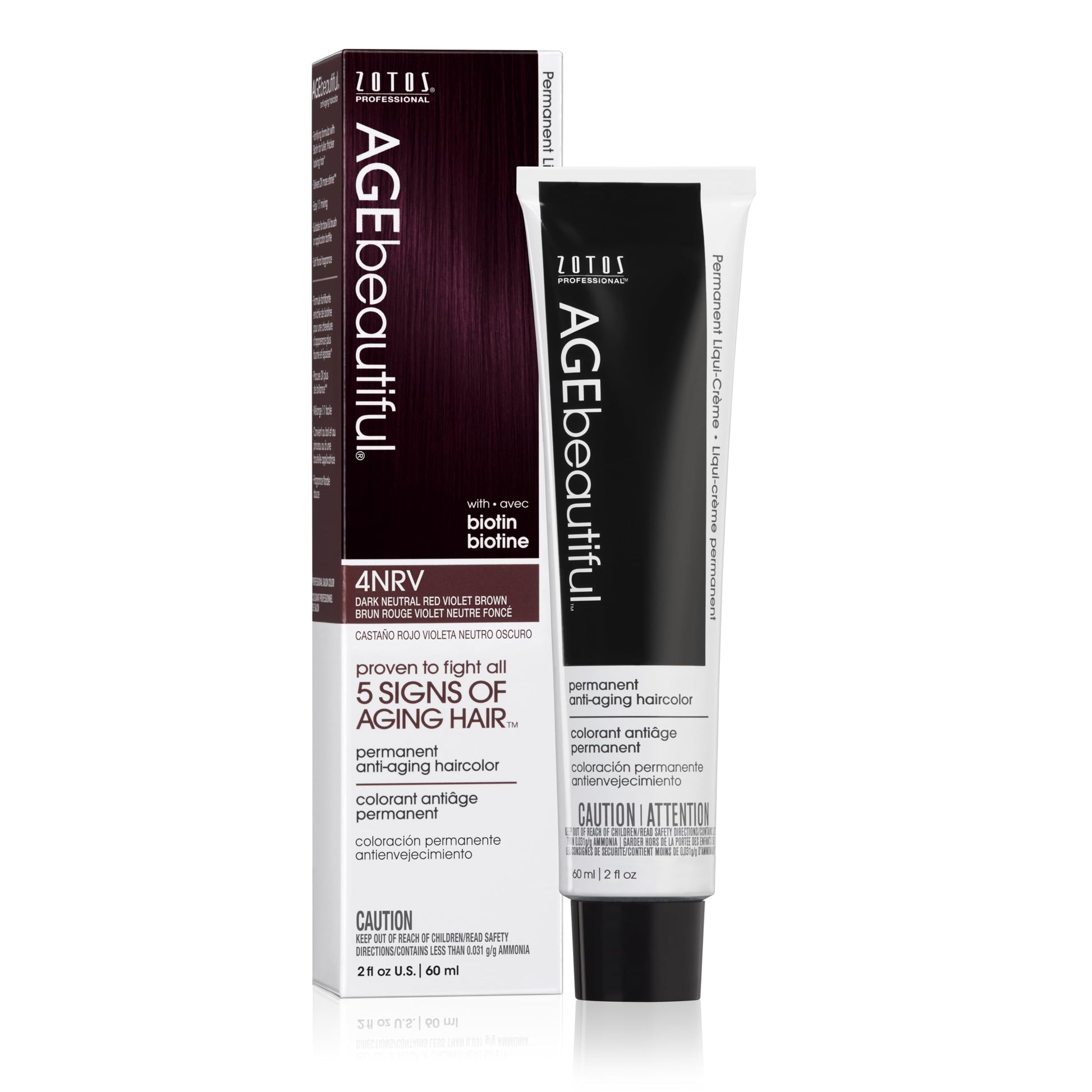 White Smoke AGE beautiful Permanent Hair Color Dye Liqui Creme | 100% Gray Coverage | Anti-Aging Haircolor | Biotin for Thicker, Fuller Hair | Professional Salon Coloring | 4NRV Dark Neutral Red Violet Brown