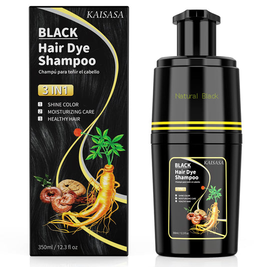 White Smoke KAISASA Black Hair Dye Shampoo 3 in 1, Hair Color Shampoo for Cover Grey Hair, Natural with Herbal Ingredient for Men and Women (Black)