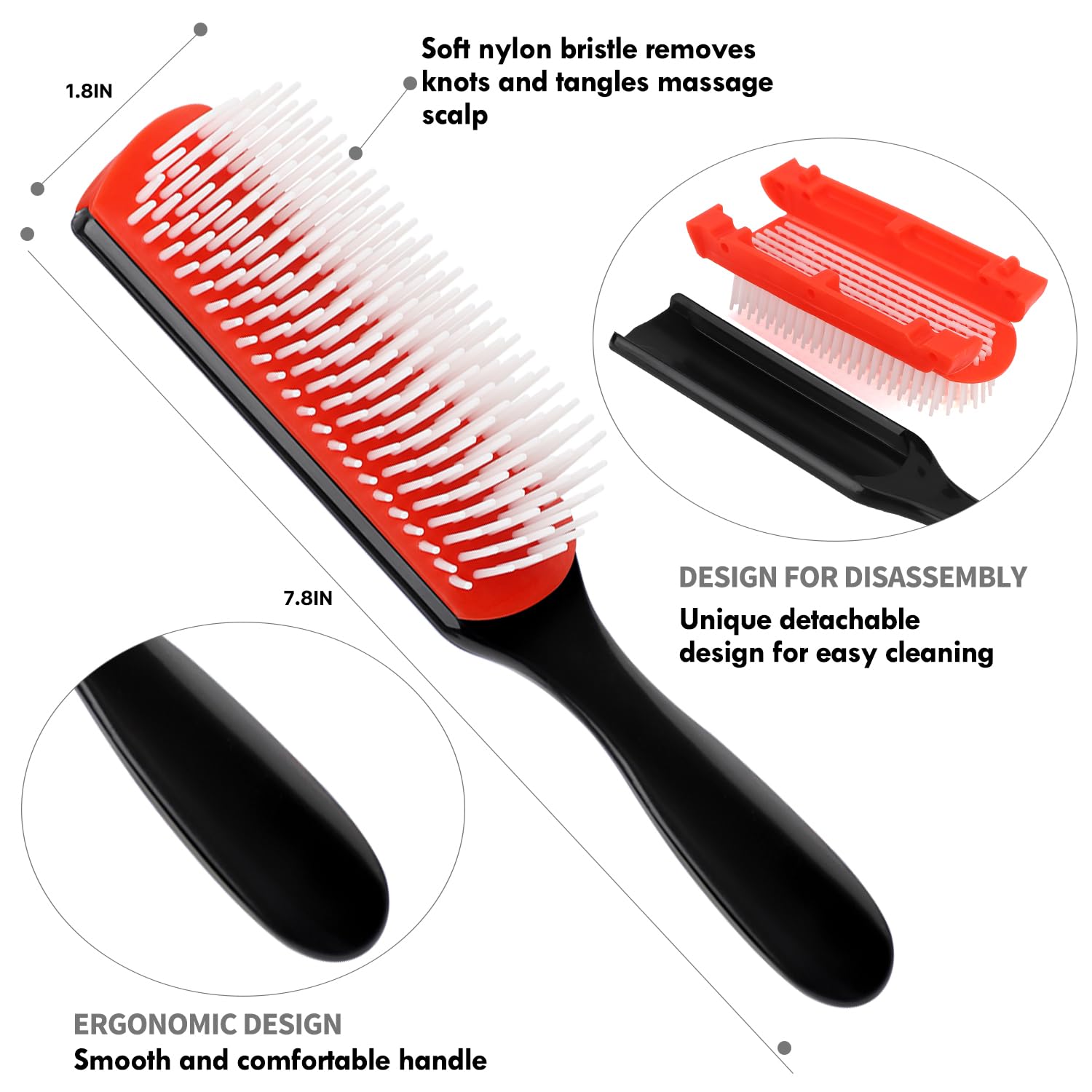 White Smoke 4pcs Curly Hair Brush Set for Adult & Kids, Wet or Dry, Detangling with Spray Bottle, Wide Tooth Comb (3+1, Red)