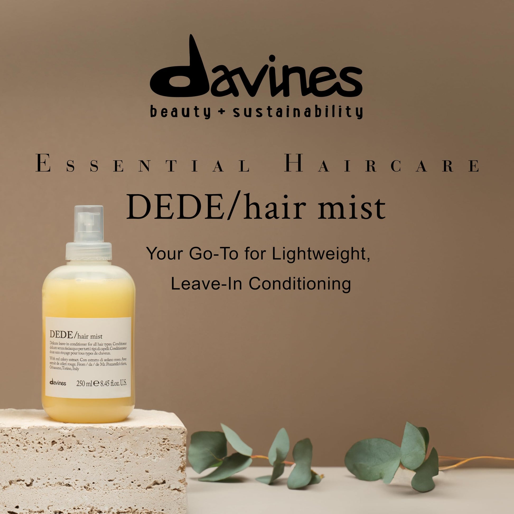 Dim Gray Davines DEDE Hair Mist, Lightweight Leave-In Milk Conditioner for All Hair Types - Frequent Use Spray to Detangle, Moisturize, and Remineralize with Red Celery Extract, Weightless, 8.45 Fl Oz