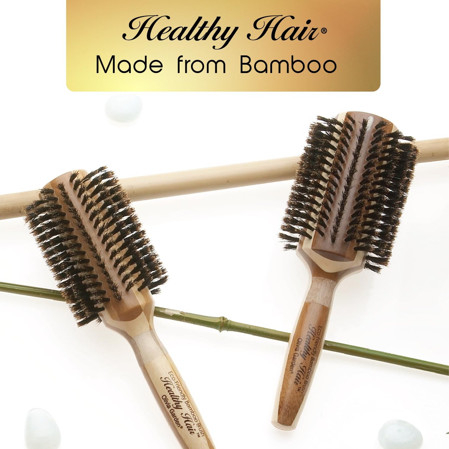White Smoke Olivia Garden Healthy Hair Eco-Friendly Bamboo 100% Boar Round Hair Brush HH-B50 (3 1/4")