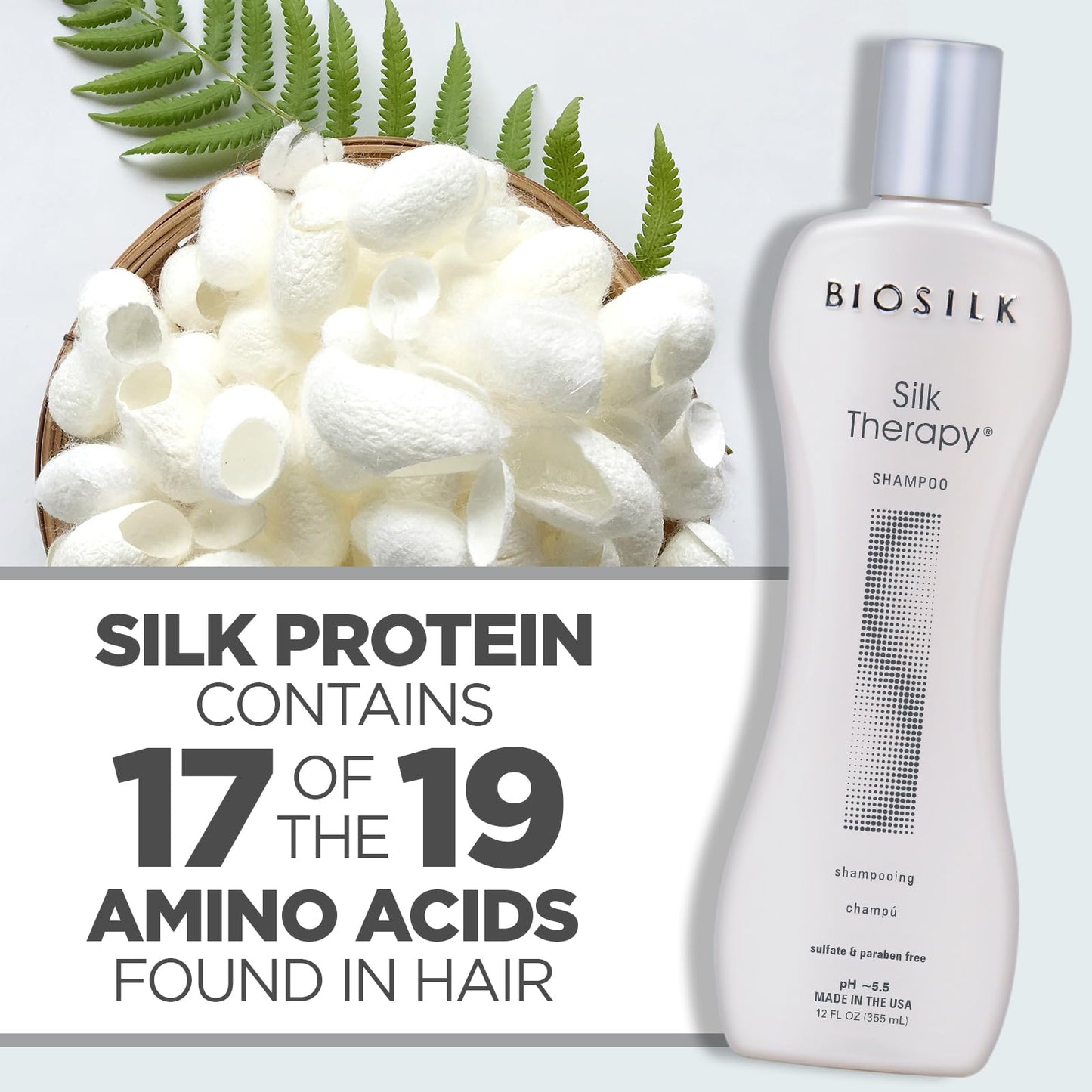 White Smoke BioSilk Silk Therapy Shampoo, Gentle Hair Cleanser Delivers Healthy & Shiny Hair, Great For All Hair Types, Sulfate, Paraben, & Cruelty-Free, 12 Oz