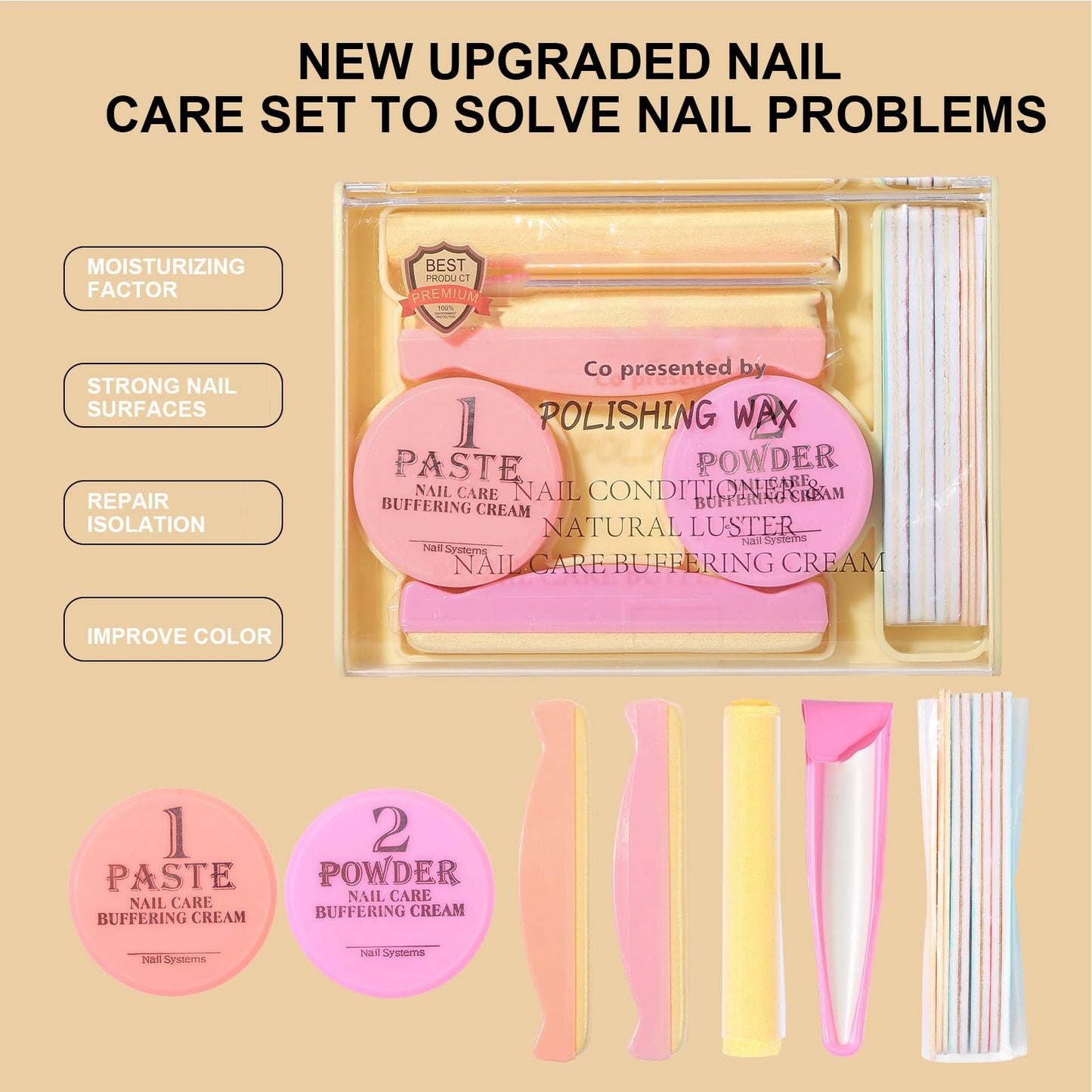 Wheat Japanese Manicure Kit, Nail Polishing and Buffing Kit, Long-Lasting Shine Nail Care Tools for Women Home Salon Pedicure