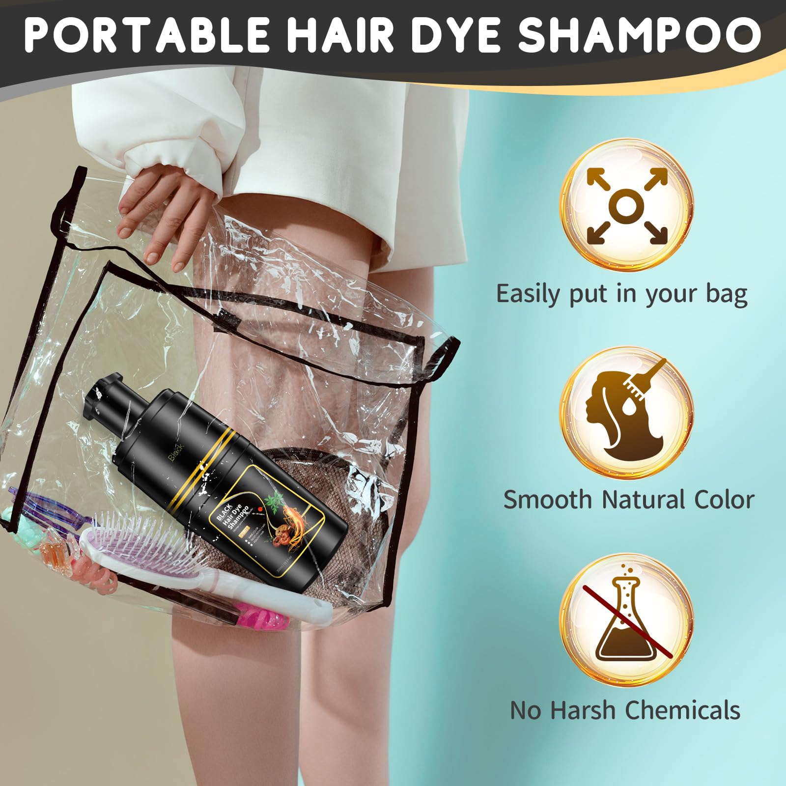 Dark Gray IIIMEIDU Black Hair dye Shampoo 3 in 1, Natural Hair Color Shampoo for Gray Hair, Tinte Para el Cabello for Women and Men 100% Grey Coverage, 350ml