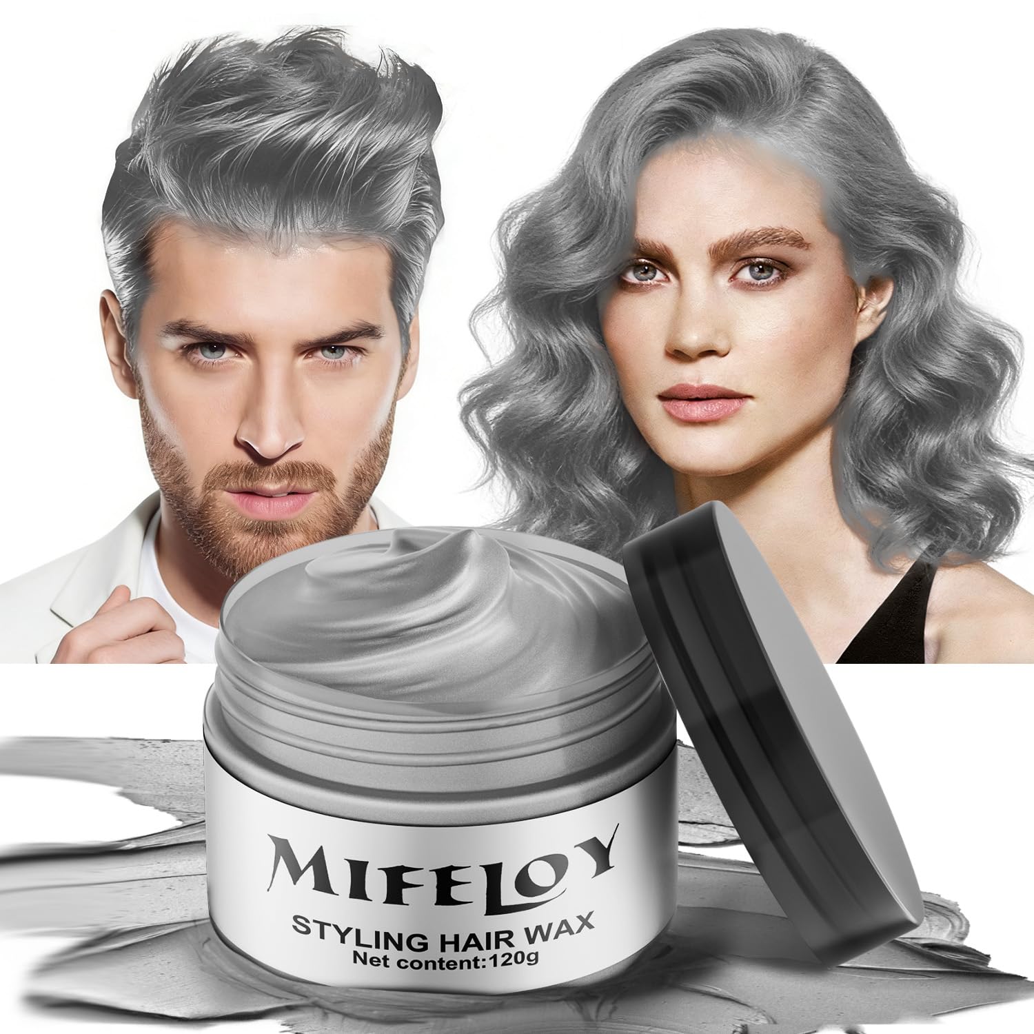 White Smoke Mifeloy Temporary Silver Gray Hair Spray Color Wax 4.23 oz, Instant Natural Hairstyle Cream Dye, Disposable Coloring Mud for Men Women Youth, Grey Styling Pomades, Party Cosplay DIY Halloween