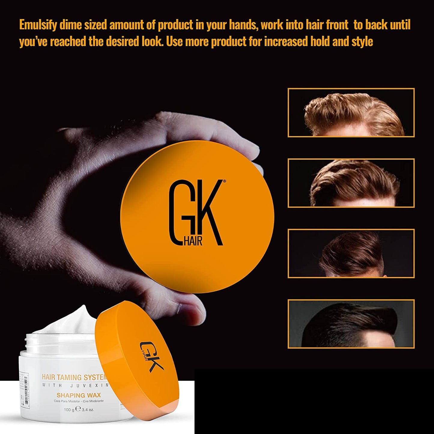 Black GK HAIR Global Keratin Shaping Hair Wax (3.4 Fl Oz/100 g) Styling Product for Matte, Textured and Pliable Hold Bee Wax Adds Shine For Men and Women - All Hair Types