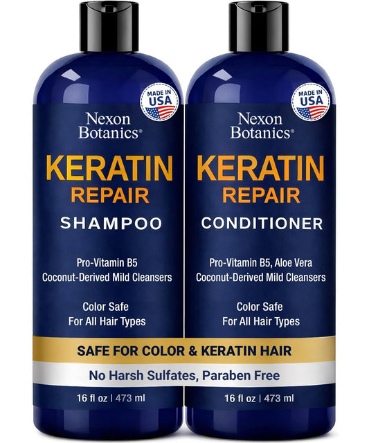 White Smoke Keratin Shampoo and Conditioner Set 16 fl oz Each - Strengthening & Smoothing Care for Dry, Damaged, Frizzy or Keratin-Treated Hair - Color Protecting - Champu Cabello con Keratina - Nexon Botanics