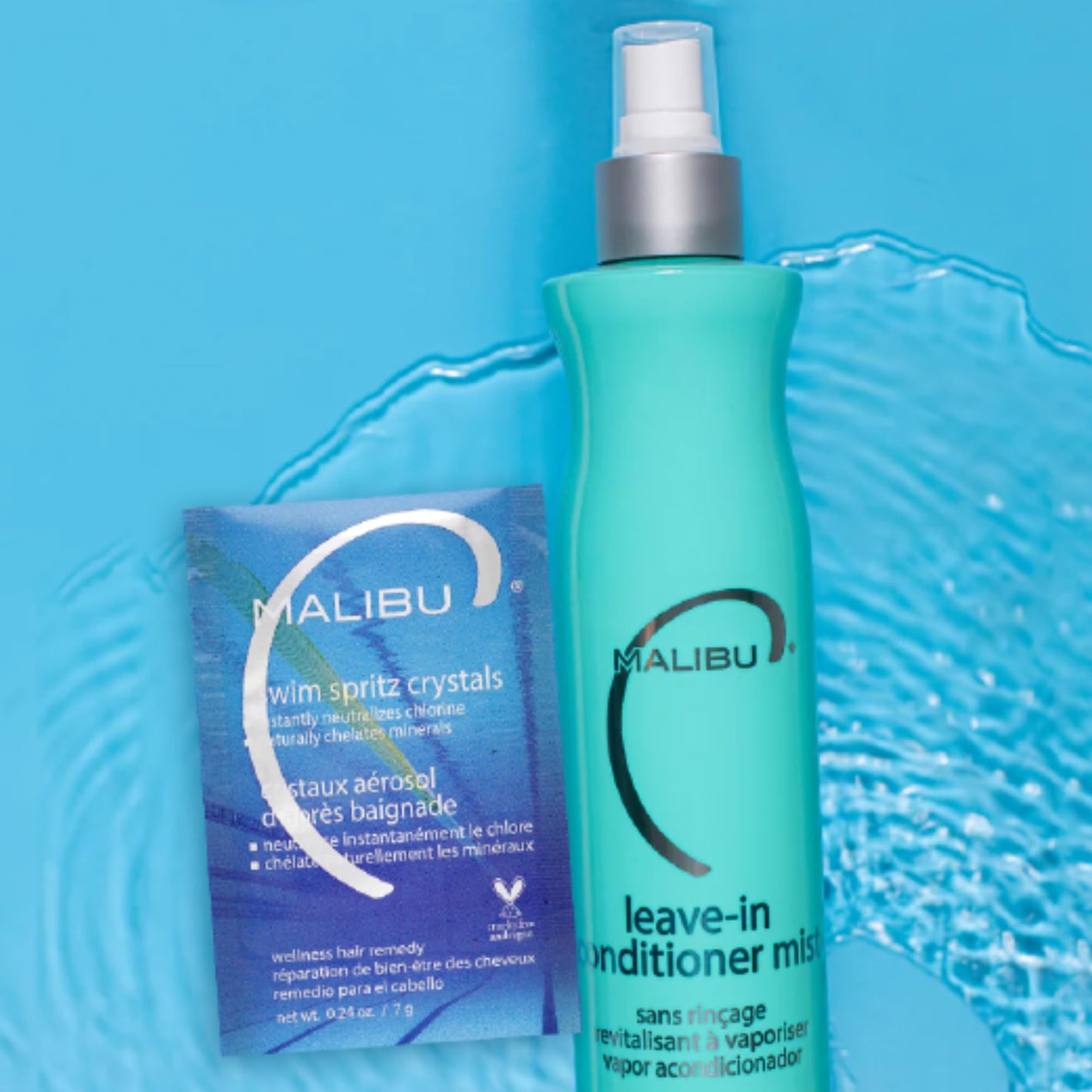 Medium Turquoise Malibu C Swim Spritz Crystals (1 Packet) - Contains Vitamin C to Eliminate Chlorine from Skin & Hair Post Swim - Non-Irritating Chlorine Neutralizer for Hair + Skin