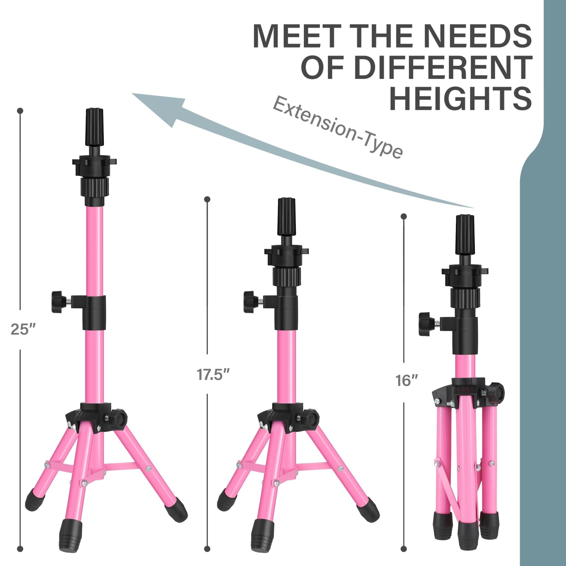 White Smoke AliLeader 25 Inch Mannequin Head Stand Tripod for Mannequin Head Wig Stand Tripod Wig Head Stand for Training Heads and Canvas Block Head (Mannequin Head Not Included,Pink)