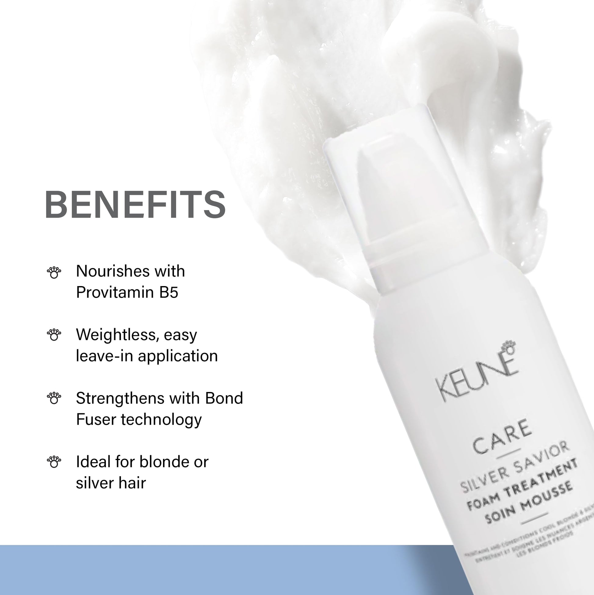 White Smoke Keune Care Silver Savior Foam Treatment, Toning & Moisturizing Leave-In Mousse for Blonde & Grey Hair, 6.9 Fl Oz