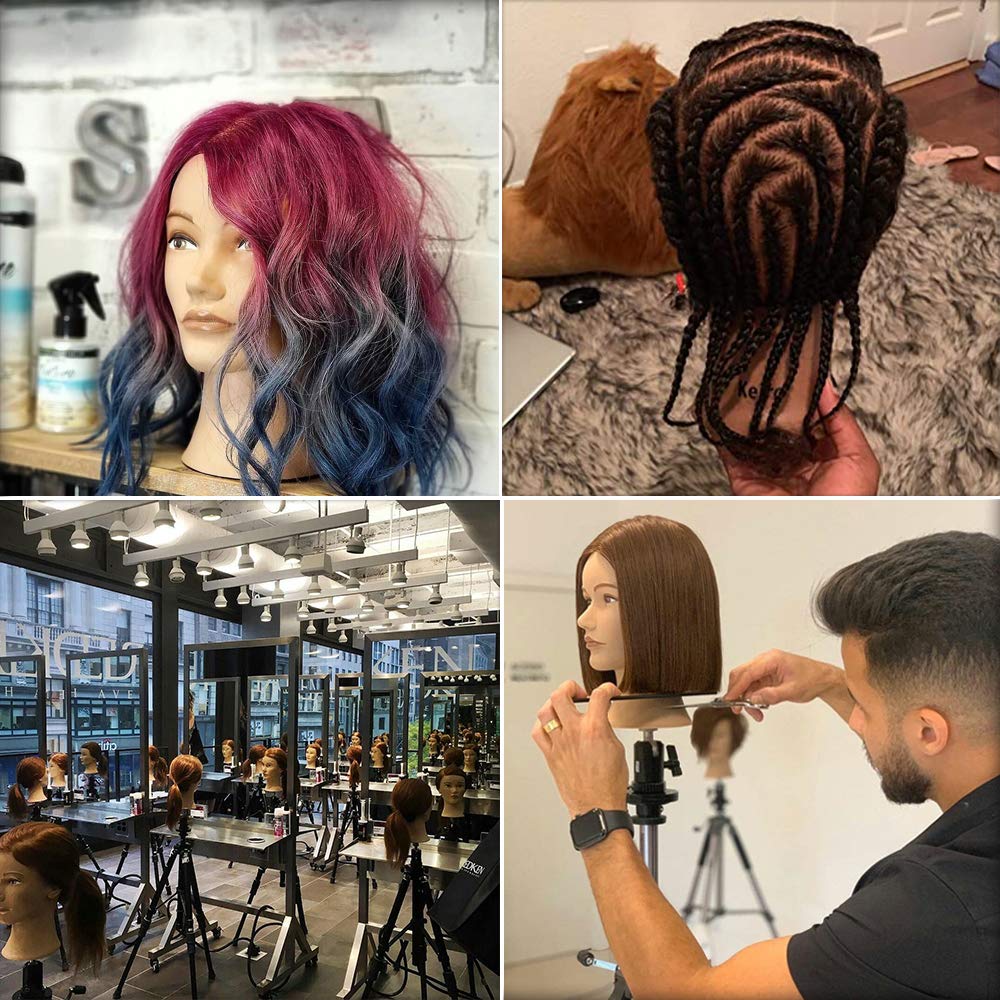 Light Gray Mannequin Head 100% Real Hair Afro Mannequin Head Hair Styling Hairdresser Training Head Manikin Cosmetology Doll Head for Practice Cutting Braiding with Free Clamp Stand