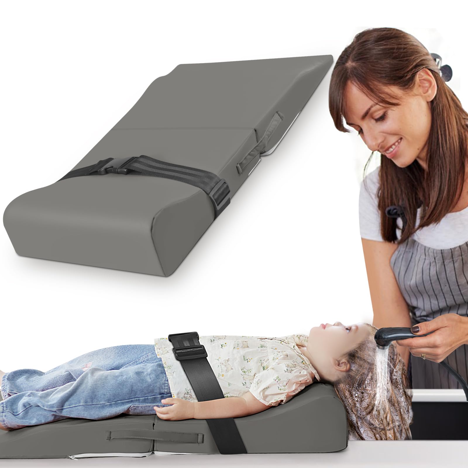 White Smoke Hair Washing Station for Kids, Sink Shampoo Foam Pad, Anti-Tip Ergonomic Shampoo Neck Support for Kids, Provides Comfortable Support for Sink-Mounted Shampoo Pad (Dark Gray)