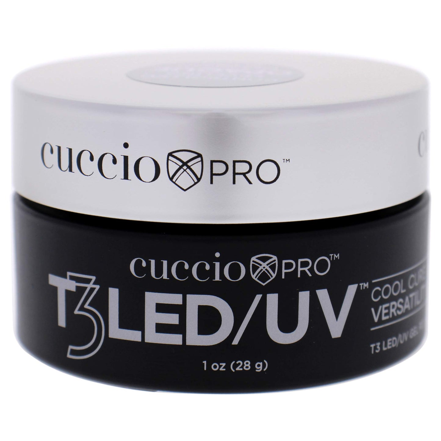 Light Gray Cuccio Pro T3 LED/UV Cool Cure Versatility Gel- Controlled Levelling- Incredibly Flexible- Strong Adhesion- Thick Viscosity- Fast Application- Quick Cure- Opaque Brazilian Blush- 1 Oz Nail Gel