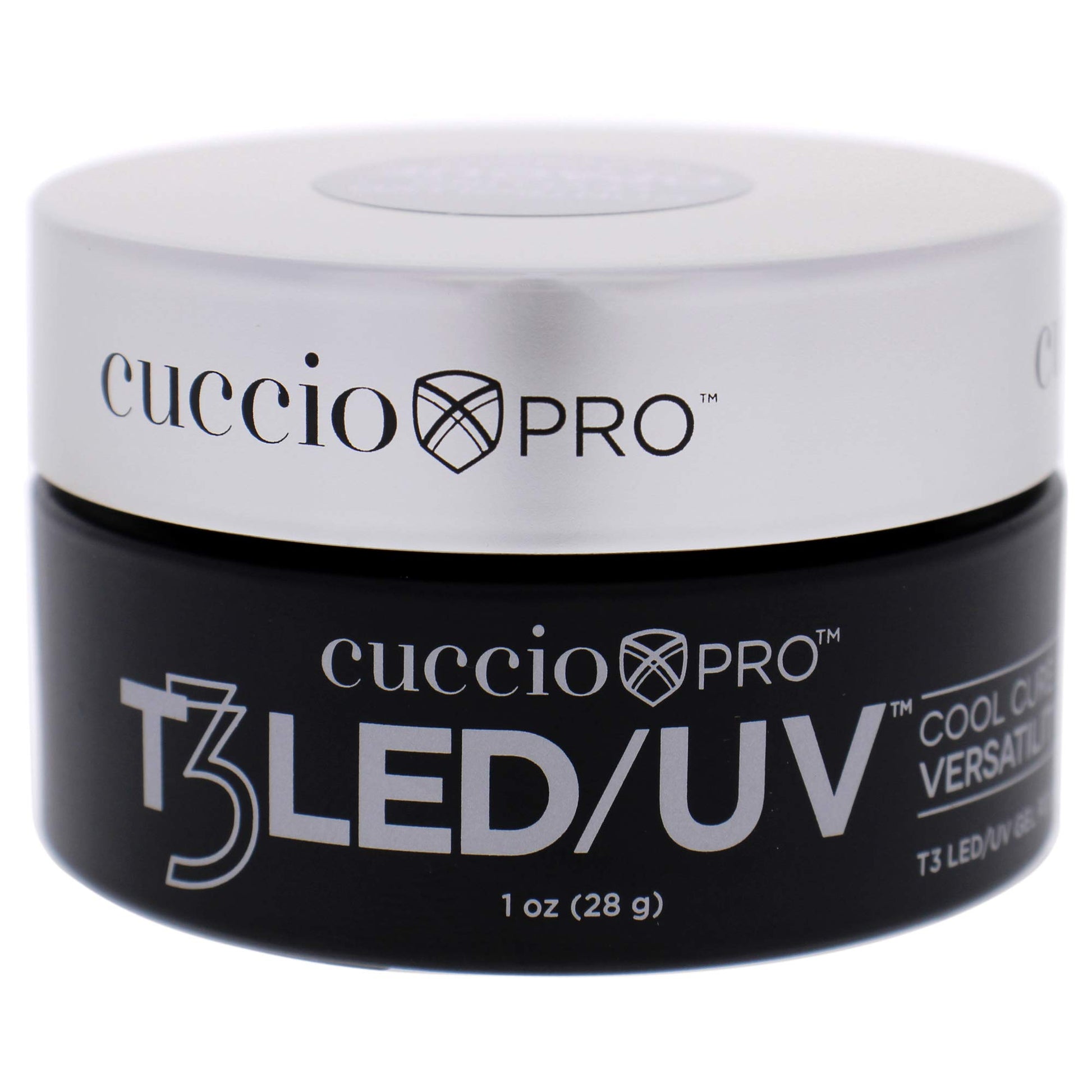 Light Gray Cuccio Pro T3 LED/UV Cool Cure Versatility Gel- Controlled Levelling- Incredibly Flexible- Strong Adhesion- Thick Viscosity- Fast Application- Quick Cure- Opaque Brazilian Blush- 1 Oz Nail Gel