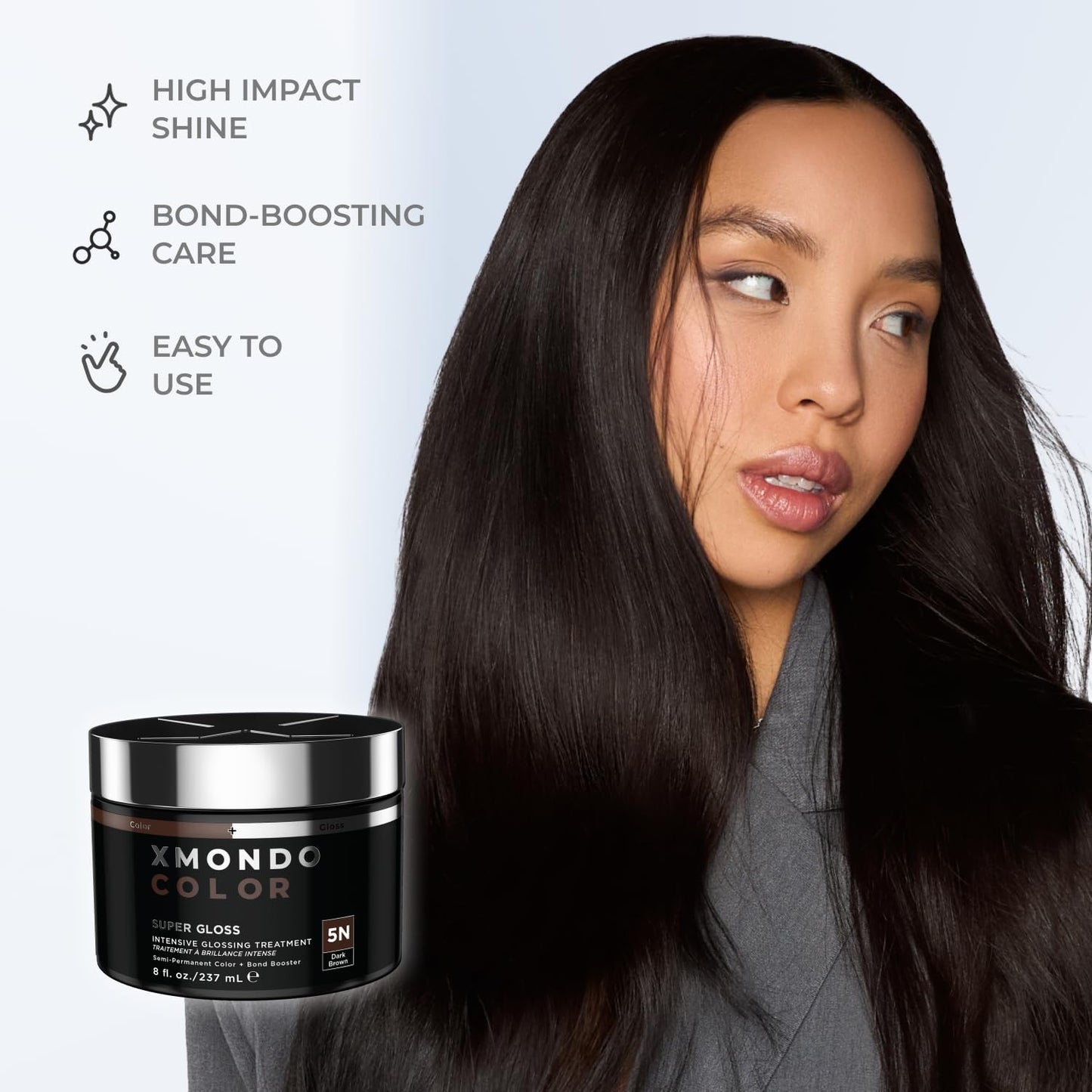 White Smoke XMONDO Color 5N Dark Brown Color Depositing Mask & Glossing Treatment Infused with Bond Boosters for Nourishment, Revitalize & Repair, Vegan Formula, 8 Fl Oz