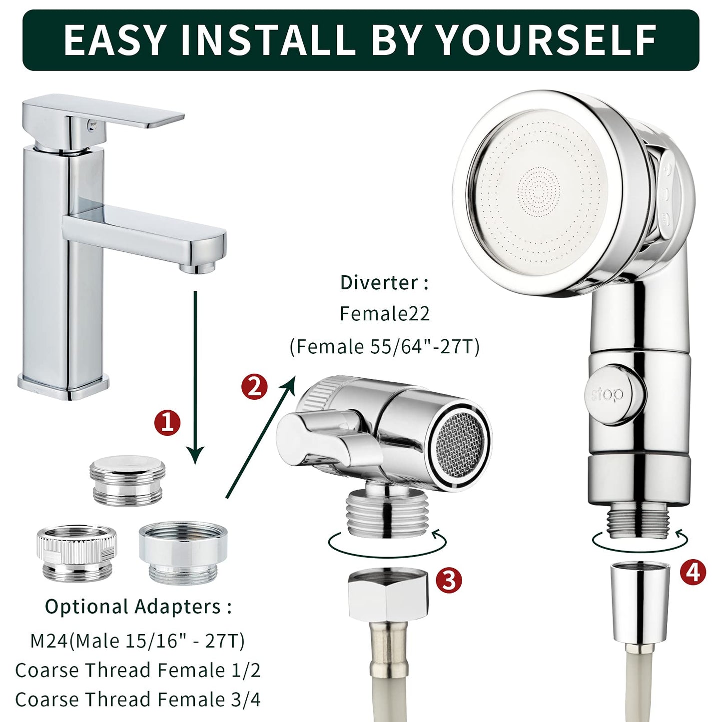 White Smoke ZCONIEY Sink Faucet Sprayer Attachment Hair Pet Rinser Showerhead with Stop Water-saving Function