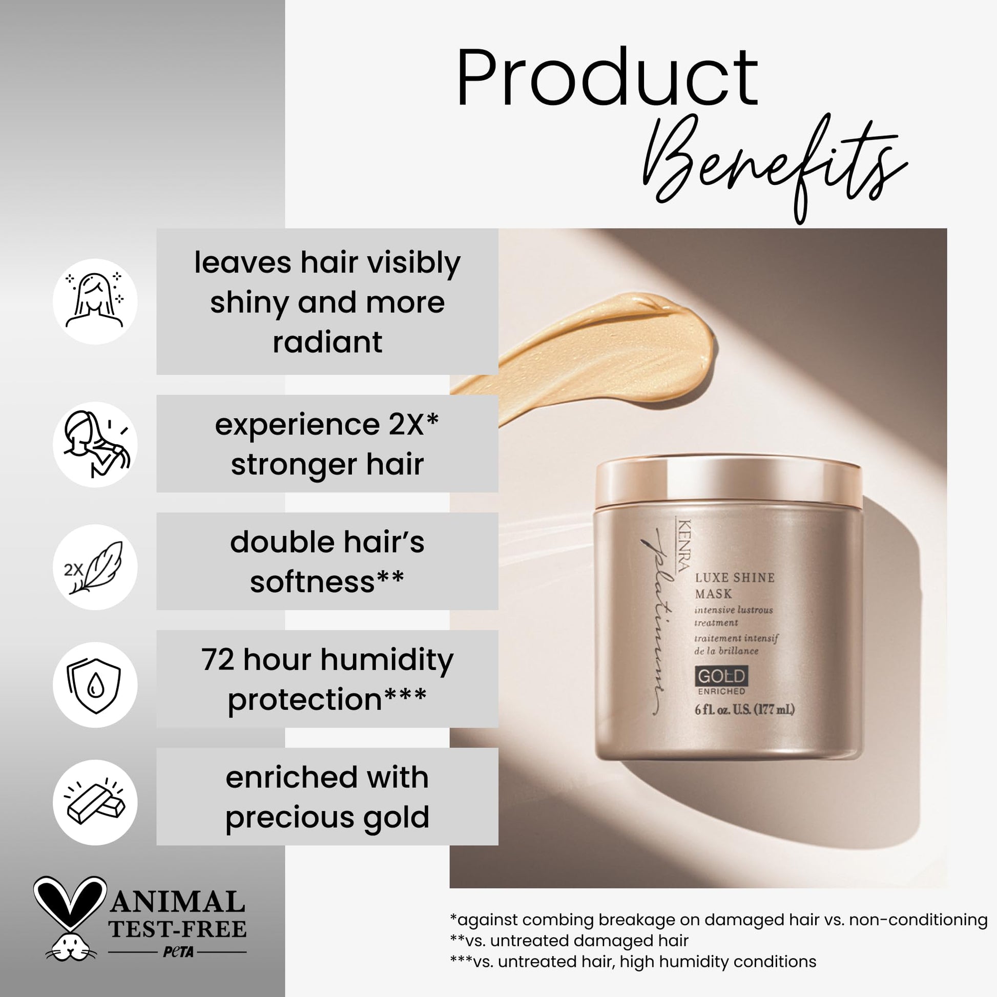 White Smoke Kenra Platinum Luxe Shine Mask |Shine-Enhancing Intensive Conditioning Mask |Increases slip, Smoothness & Improves Manageability |Experience 2x Stronger Hair* |72 hour humidity protection* |6 oz