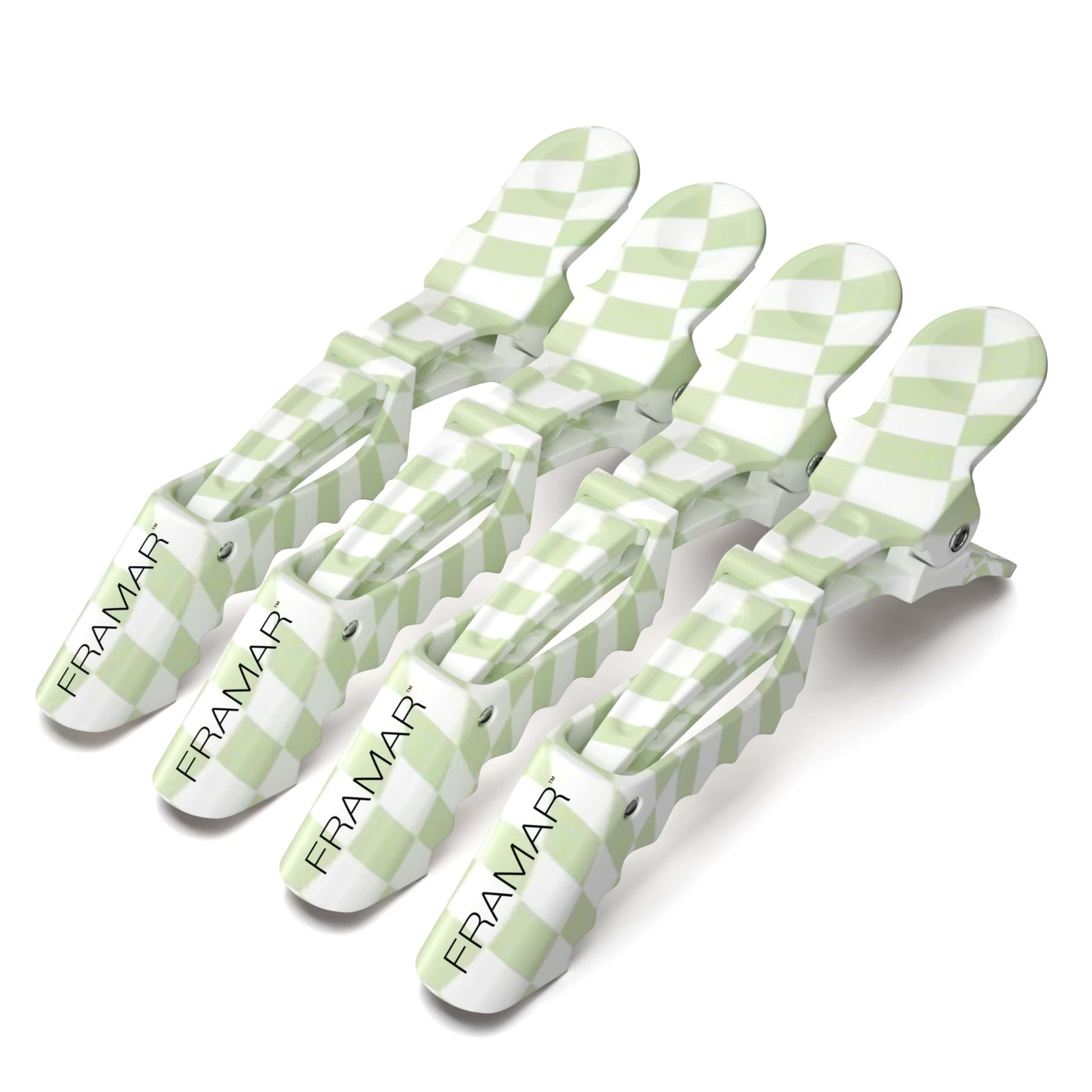 White Smoke FRAMAR Alligator Clips For Hair Styling – Professional Alligator Hair Clips For Women, Checkered Hair Clip For Women, Checkered Hair Clips For Styling – Matte Firm Hold Without Slipping – 4 Pack