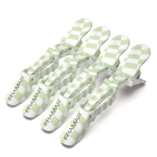 White Smoke FRAMAR Alligator Clips For Hair Styling – Professional Alligator Hair Clips For Women, Checkered Hair Clip For Women, Checkered Hair Clips For Styling – Matte Firm Hold Without Slipping – 4 Pack